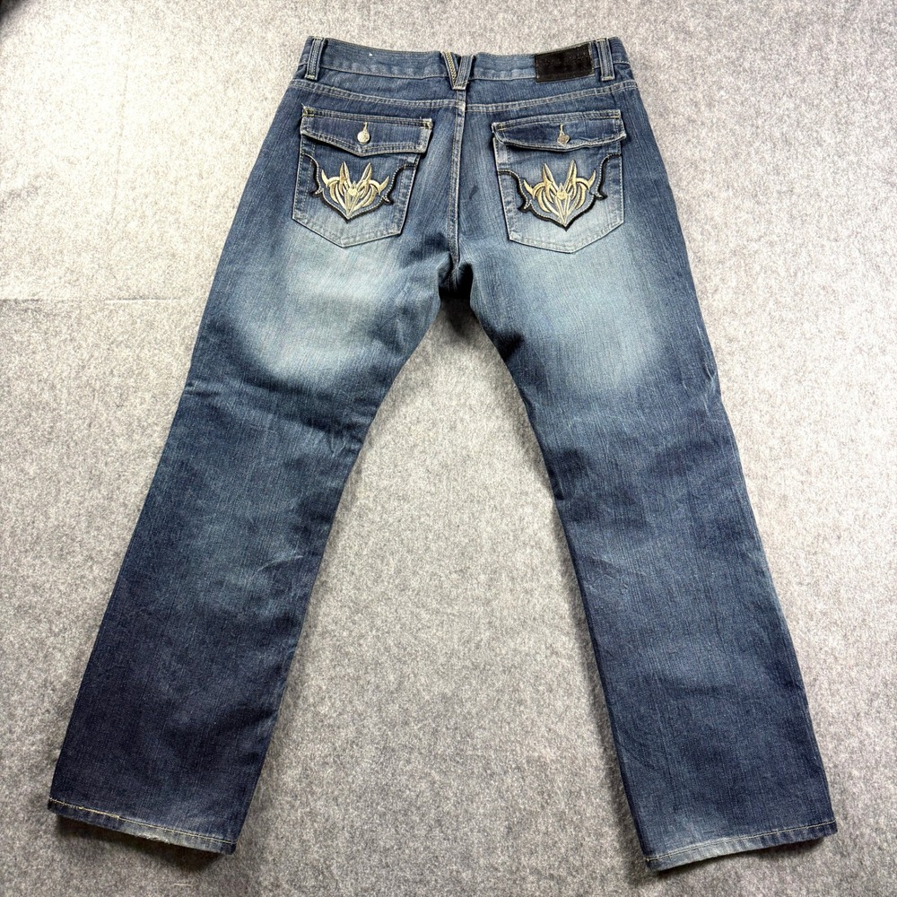 BB Gear Denim Distressed Jeans Mens 36x29‎ Straight Leg Y2K Embroidered vtg